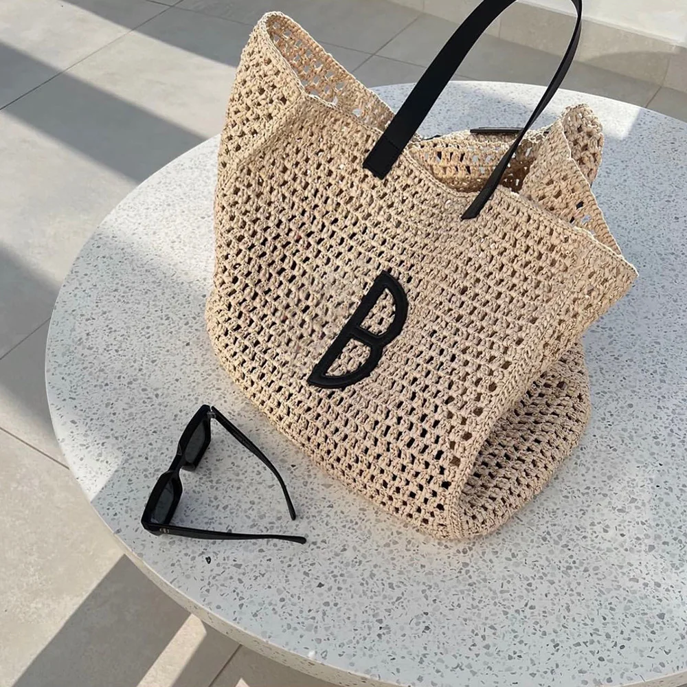 23 New AB letters straw large capacity tote bag holiday beach bag shoulder bag handbag