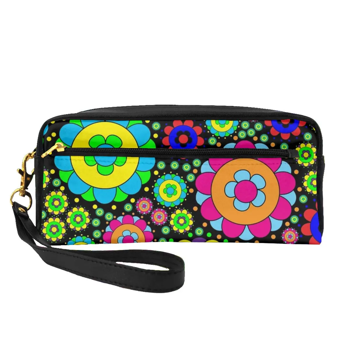 

Винтажные кожаные Органайзеры для хранения в стиле хиппи в стиле 60-х и 70-х годов с мощным цветочным принтом для девочек, сумка для макияжа, мн...