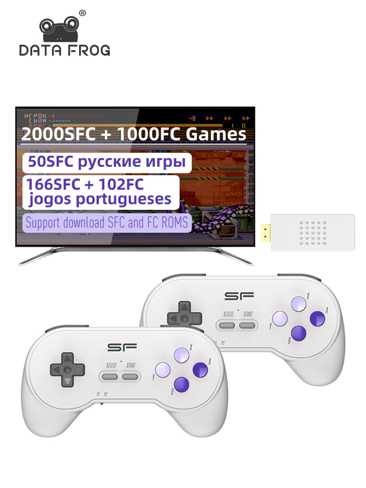 16-битные Ретро видеоигры DATA FROG для Super Classic SNES, 3000 + ТВ-игр, Беспроводная игровая приставка 4k для SFC Drive