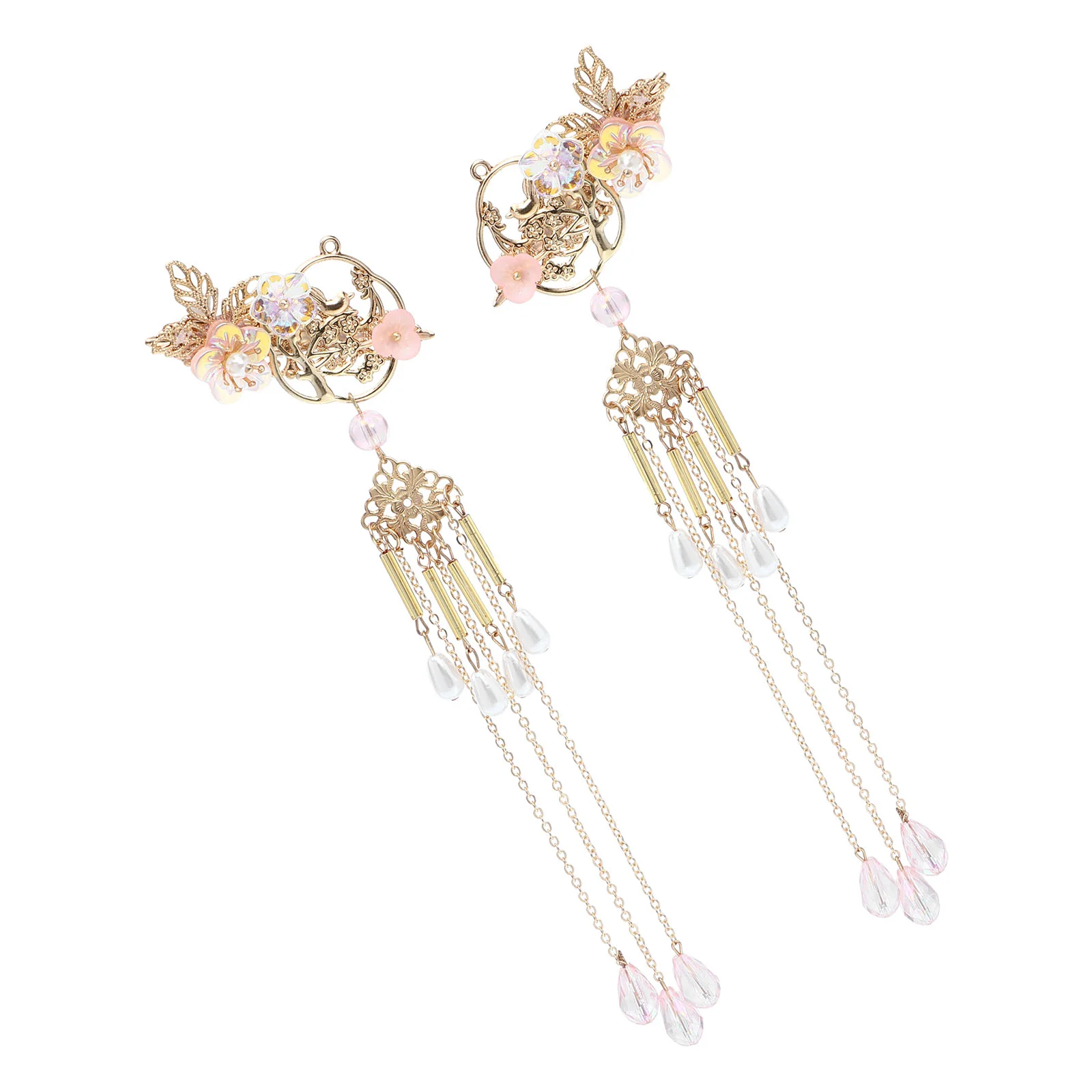

1 Pair Chinese Tassel Flower Hairpin Hollow Hair Clip Retro Metal Barrette