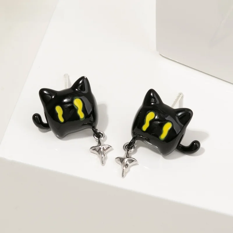 Серьги-гвоздики Sanfu Y2g с черным котом пара милых и крутых дизайнов ювелирные