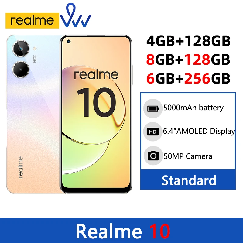 Russian Version realme 10 Smartphone Helio G99 6nm Process Multi-language 50MP Camera 6.4