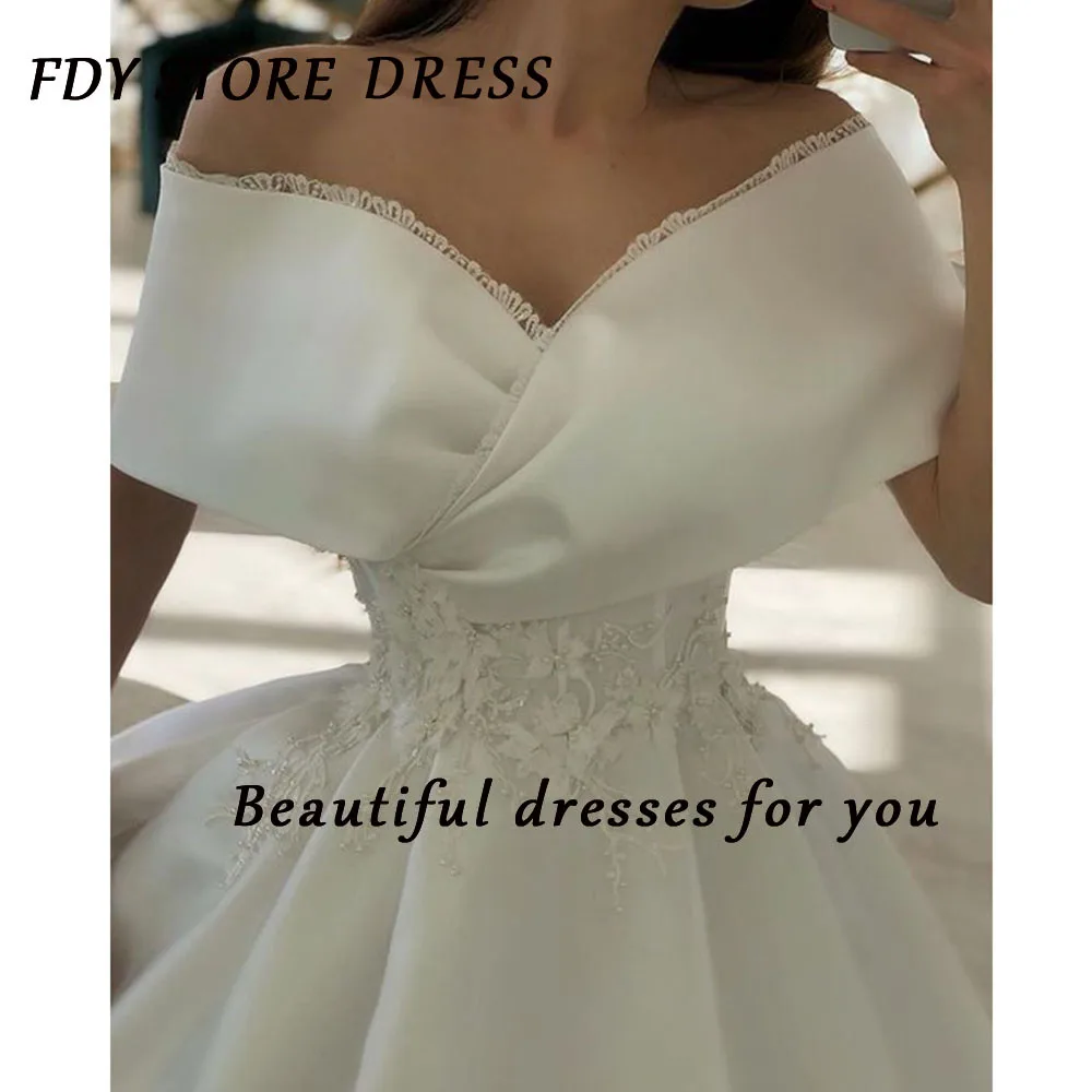 

FDY Store Off-the-shoulder Neckline A-line Court Train Embroidery Wedding Suitable Muslim Dresses On Request Bespoke Occasion