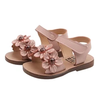 summer sweet new korean baby girls sandals flowers pu 2022 non slip soft beach shoes princess solid white flat hook loop flat