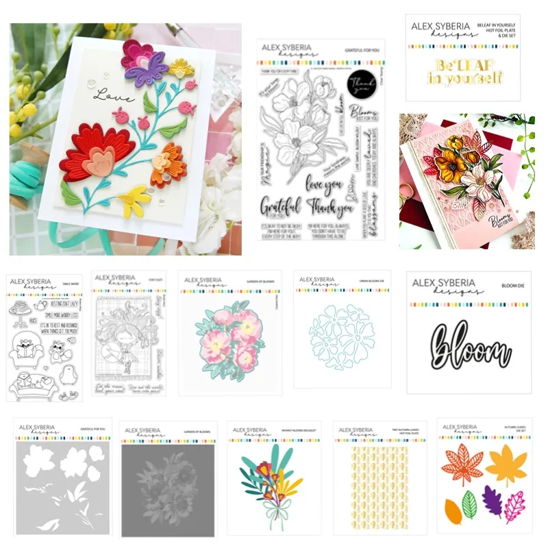 Цветы и листья осенние объятия лиса металлические штампы силиконовые трафарет