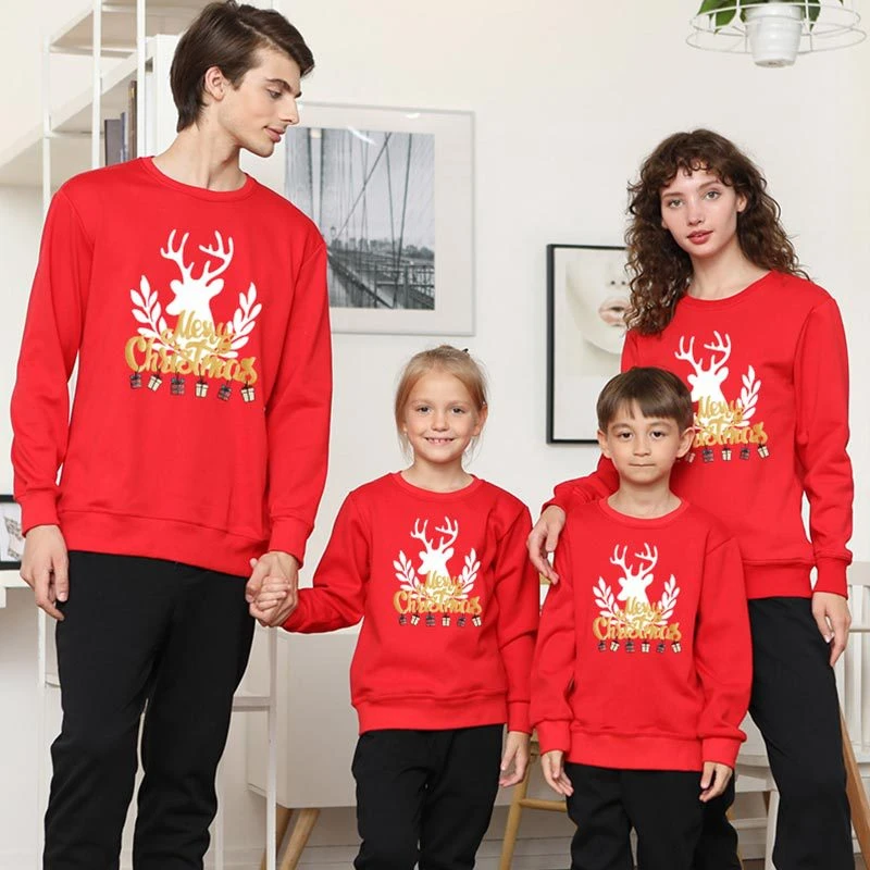 

Семейные одинаковые наряды, Осень-зима, свитер с рождественским рисунком оленя, футболка, домашняя одежда для отца, мамы, ребенка, мальчика, ...