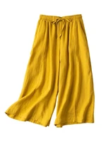 summer pants women dropped cotton and linen cropped wide leg pants female oversized casual loose high waisted trousers