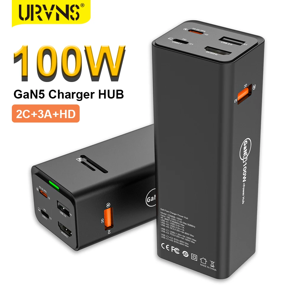 Настольное зарядное устройство URVNS 100 Вт GaN Type-C, диагональ 4K, разъем HDMI, док-станция, зарядное устройство для переключателя, паровой колоды