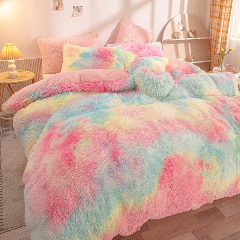 

4Pcs Luxury Super Shaggy Soft Coral Fleece Warm Cozy Bedding Set Mink Velvet Duvet Duvet Cover Quilt Cover Set Bedspread Blanket