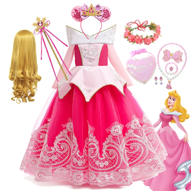 

2022 Girls Sleeping Beauty Aurora Princess Embroidery Disguise Christmas HalloweenChildren Fancy Party Cosplay Robe Clothes