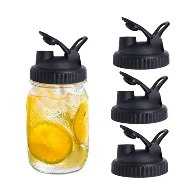 

3 Pack Mason Jar Flip Cap Lid, Durable, Airtight, Leak-Proof Seal, Easy Pour Spout - Wide Mouth, Black CNIM Hot