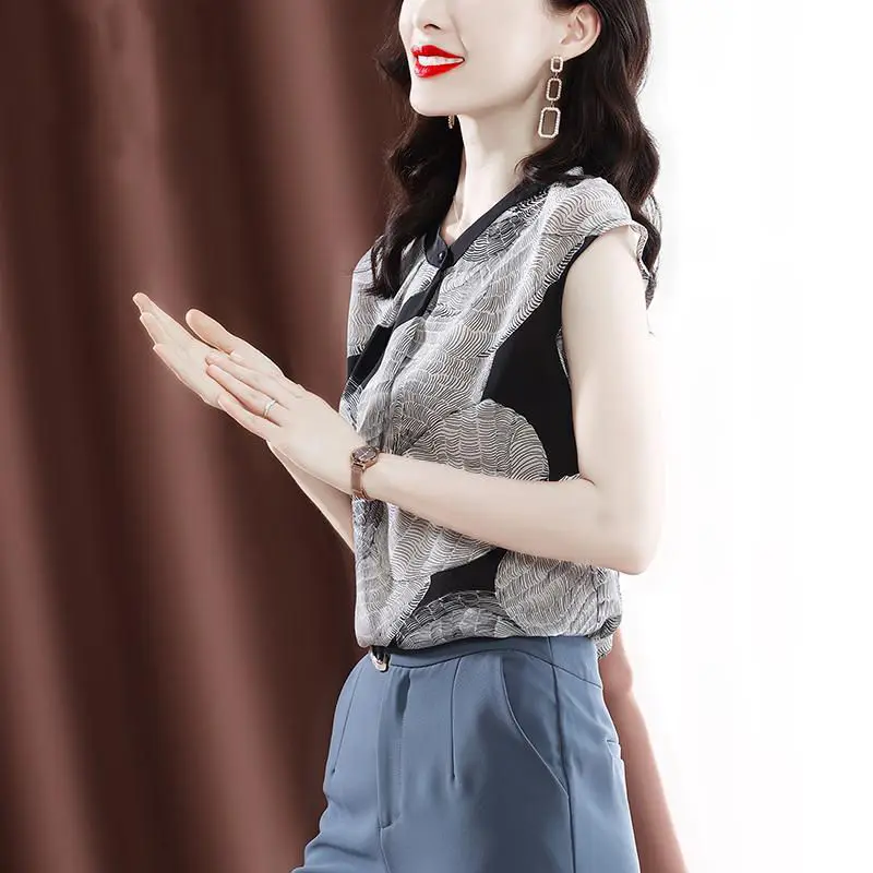 

Chiffon shirt female 2022 summer new short-sleeved print small shirt is thin temperament short sleeve blouse printing clothing