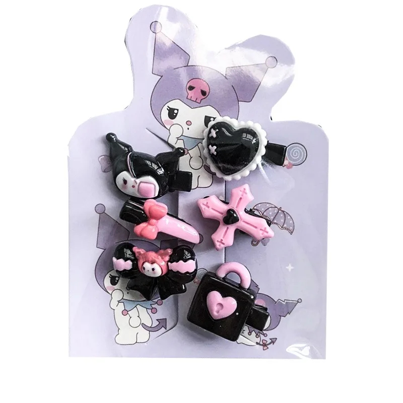 

6 Pcs/set Sanrio Kuromi Halloween Hair Clips Cute Cartoon Black Pink Hair Clip Set Sweet Cool Girls Cartoon Hair Accessories