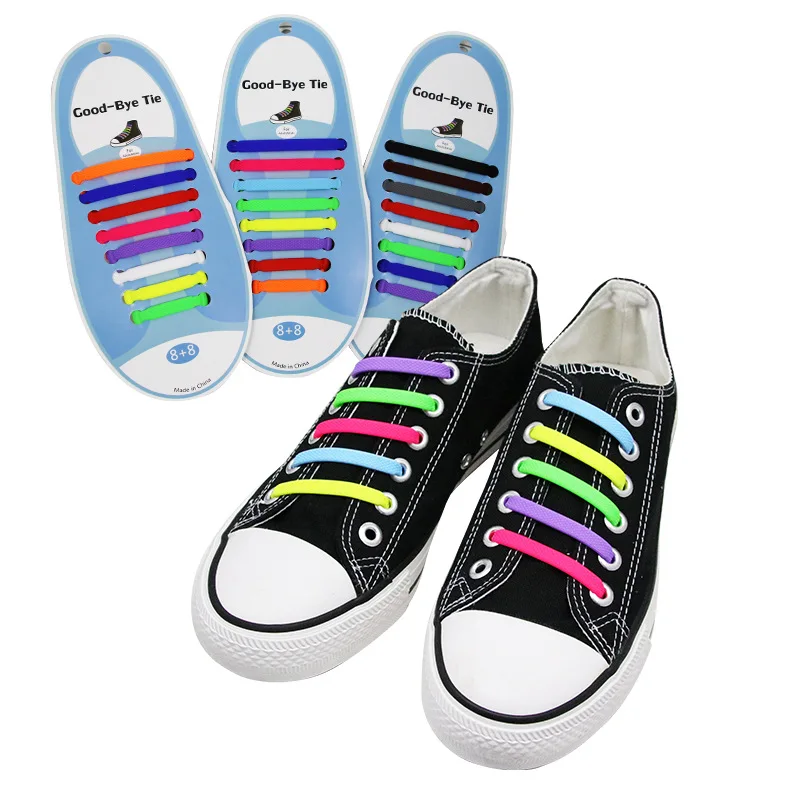 

16pcs/lot Silicone Shoelaces Elastic Shoe Laces Special No Tie Shoelace for Men Women Lacing Rubber Zapatillas 13 Colors