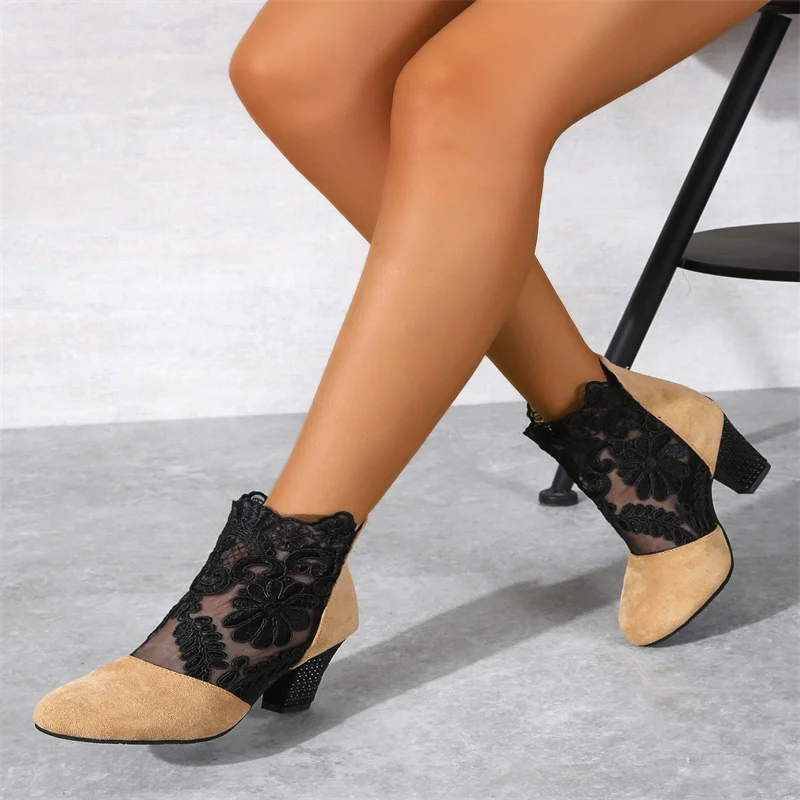 Women New Mesh High Heel Sandals Fashion Sexy High Heel Sandals Woman Pumps Lace-up Fish Mouth Sandals Casual Mid-Calf Shoes