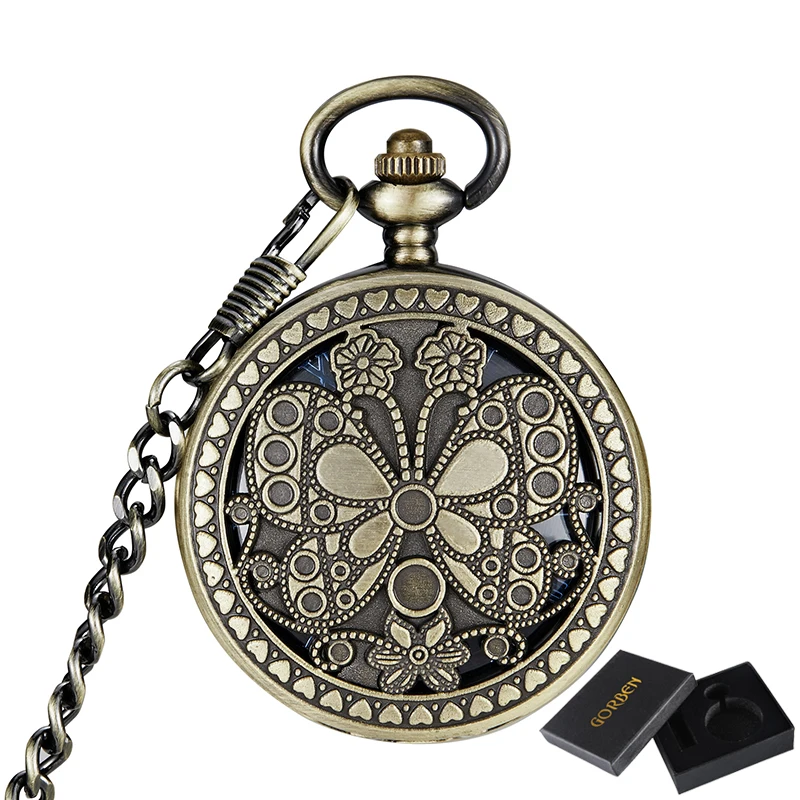 7 Design Vintage Mechanical Clock Flower Man Pocket Watch Clock Chain Steampunk Skeleton Watches for Men Chinese Factory Pendant