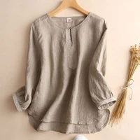 ramie shirts womens casual blouse cotton linen long sleeve shirts patchwork o neck shirts women loose pullovers autumn tops