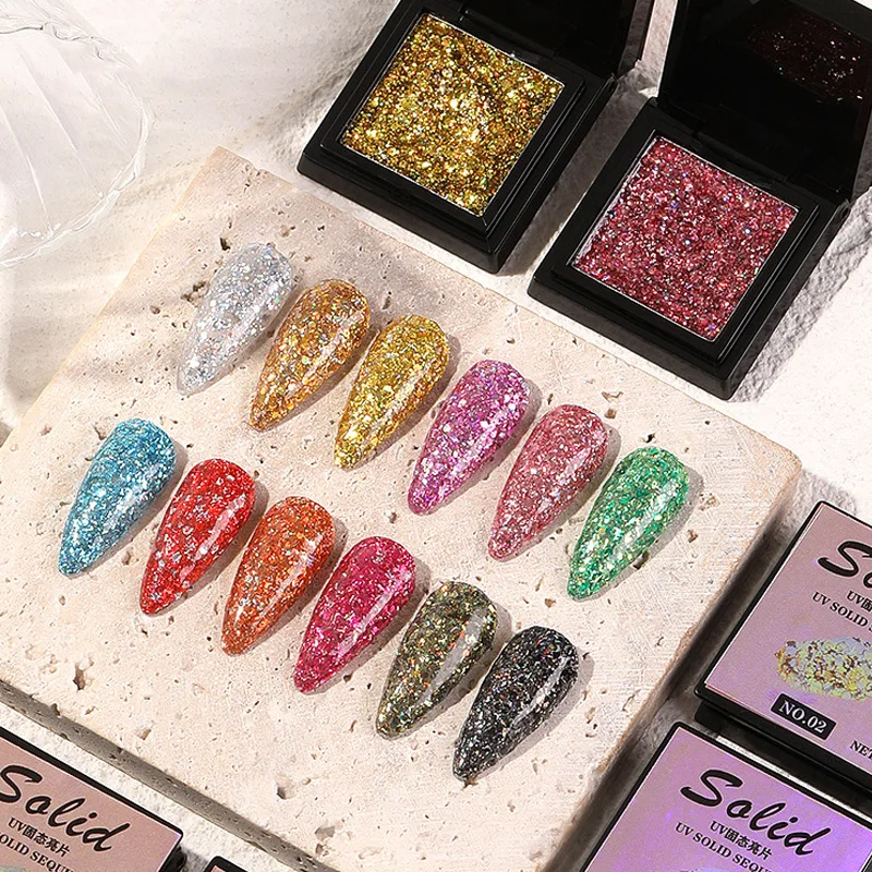 

12 Color UV Solid Glitter Gel Nail Polish Shiny Sequins Painting Nail Art Gel Semi-permanent Nail Art Varnish Manicure Deco Gel
