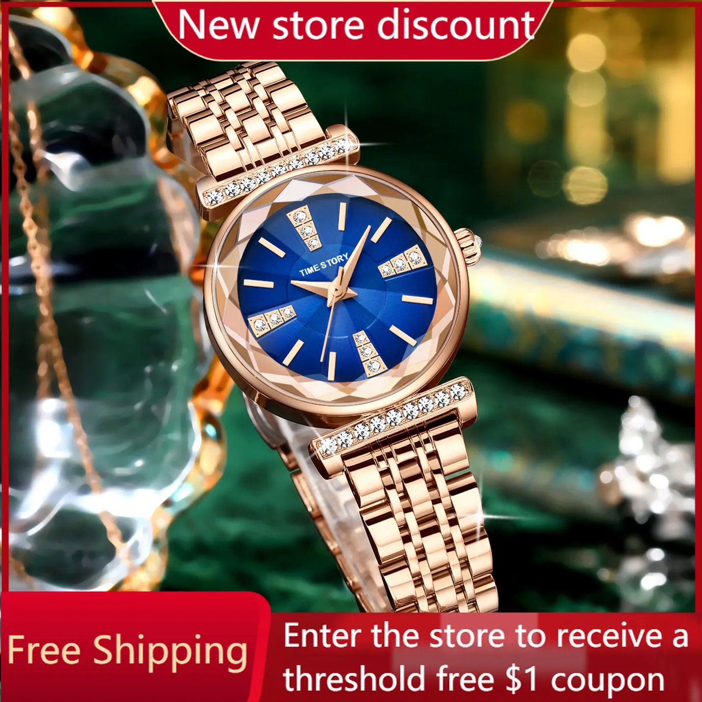 

Fashion diamond-encrusted waterproof quartz watch women's watch