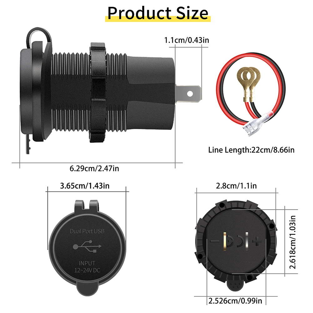 

12V/24V DC Car Charger Tablet Charging Undervoltage 20mA Boats For Mobile Phone Charging Motorcycles 20cm Line