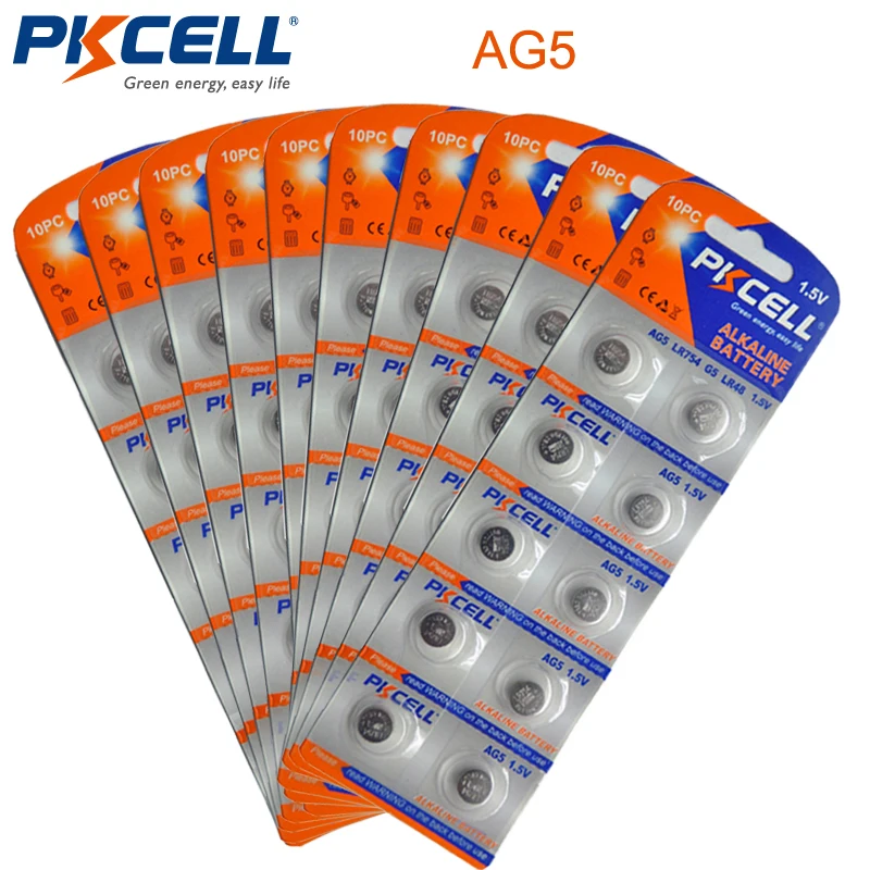 

100Pcs/10card,PKCELL AG5 LR48/193/754 SR754SW 1.5V 60mAH Alkaline Battery Coin Cell Button Batteries