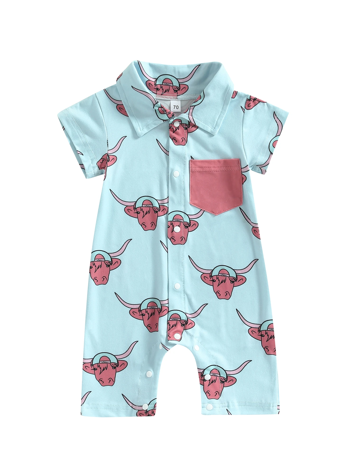 

Winkinlin Детский комбинезон для мальчиков с головой коровы Скейтбординг с буквенным принтом с коротким рукавом отложным воротником Летние Бод...