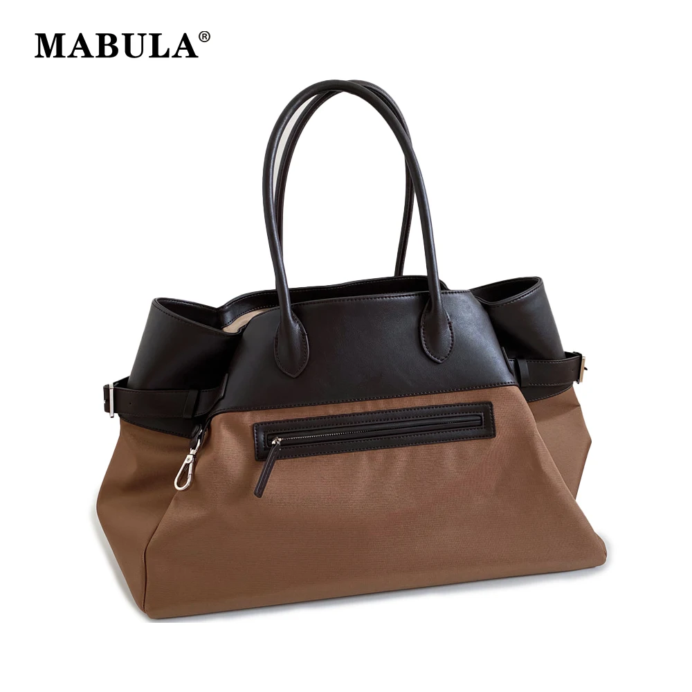 

MABULA Brand Genuine Cow Leather Women's Satchel Tote Bag Luxury Designer Large Capacity Work Handbag Casual Daily Travel Purse