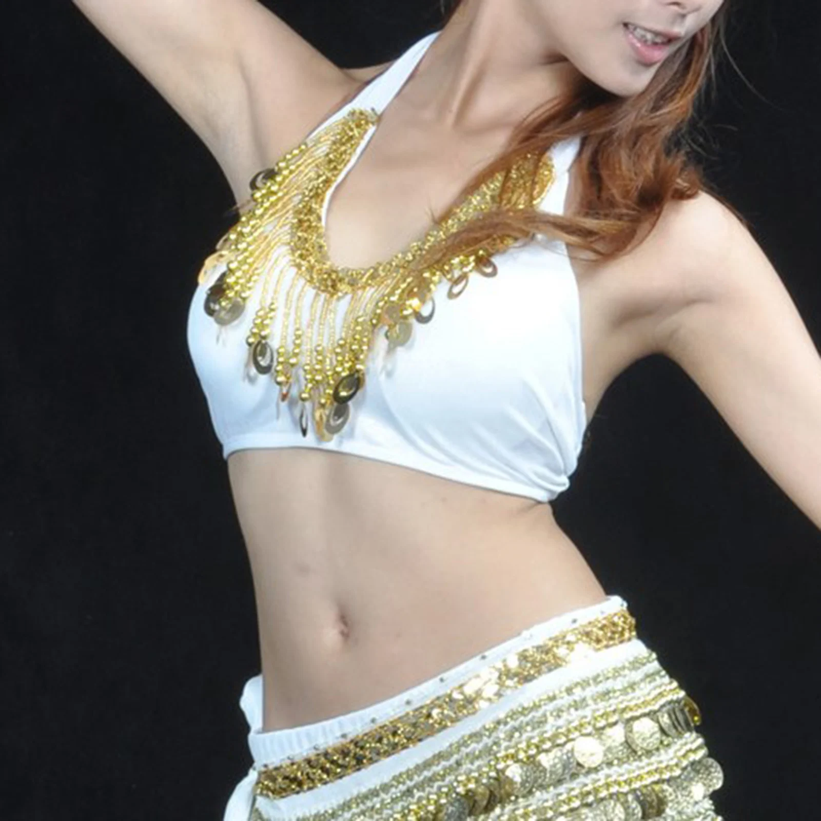 

Womens Rave Club Dancewear Sequin Tassel Padded Belly Dance Crop Top Shiny Bra Tops Halter Lace-up Vest for Carnival Performance