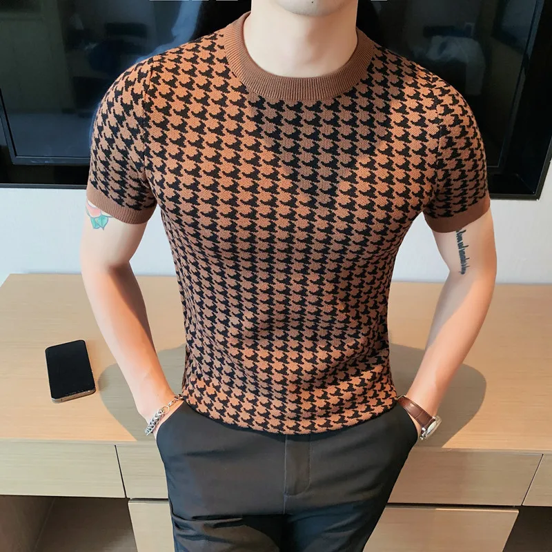 

High Quality Summer Knitting Cool Tee Top Classic Pure Color Casual O-Neck Short Sleeve T Shirt Male Brand Fashion printing tops