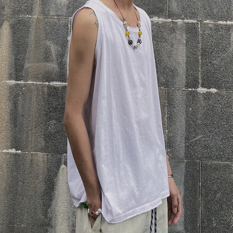 

Men's Sleeveless Casual T-Shirt European And American Fashion Hip Hop Loose Solid Color Simple Bottomed Shirt Vest
