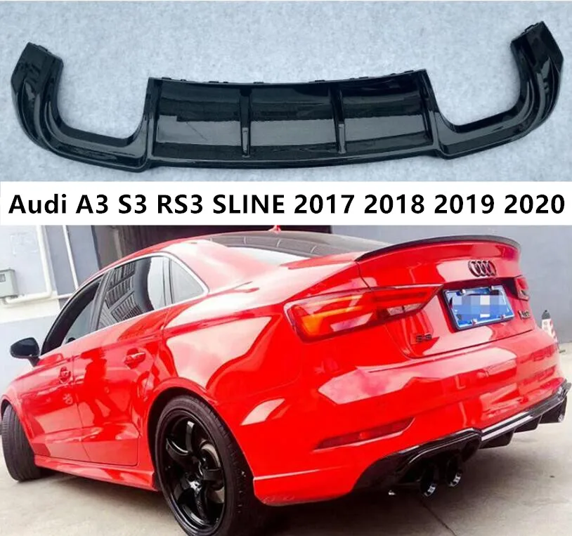 

ABS BLACK CARBON REAR BUMPER TRUNK LIP SPOILER DIFFUSER For Audi A3 S3 RS3 SLINE Sedan 2017 2018 2019 2020