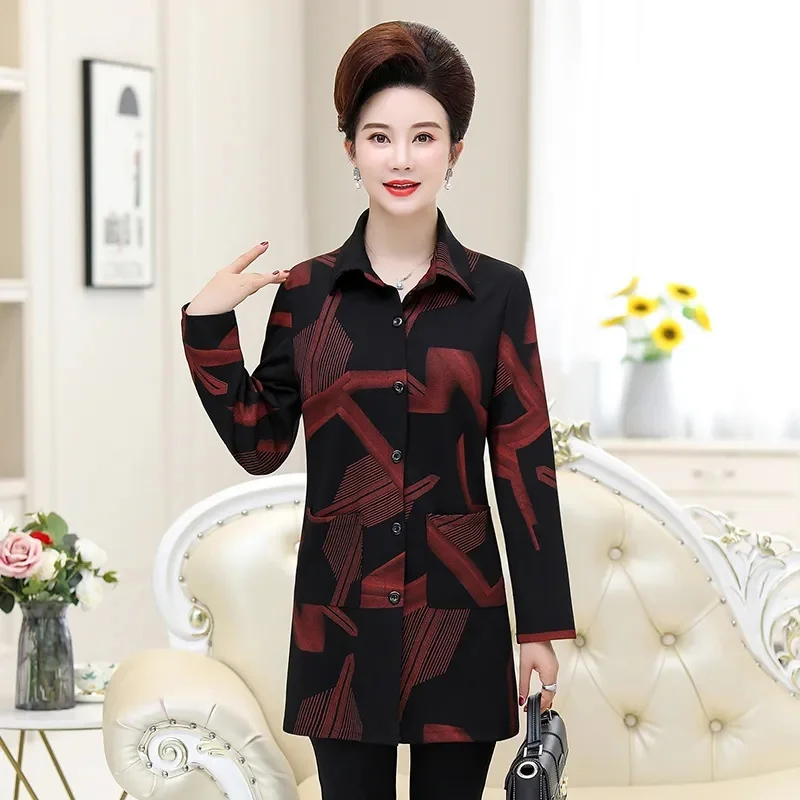 Осенняя женская рубашка средней длины в стиле среднего возраста кардиган для