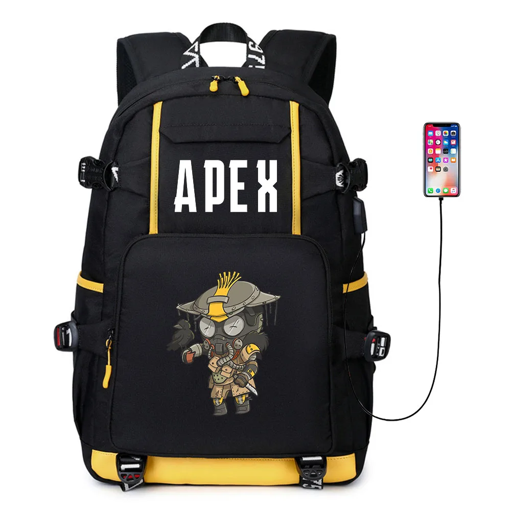 

Game Apex Legends Nylon Backpack Casual USB Charge Schoolbag Packsack Cartoon Student Teenager Knapsack Laptop Bag Zip Bookbag