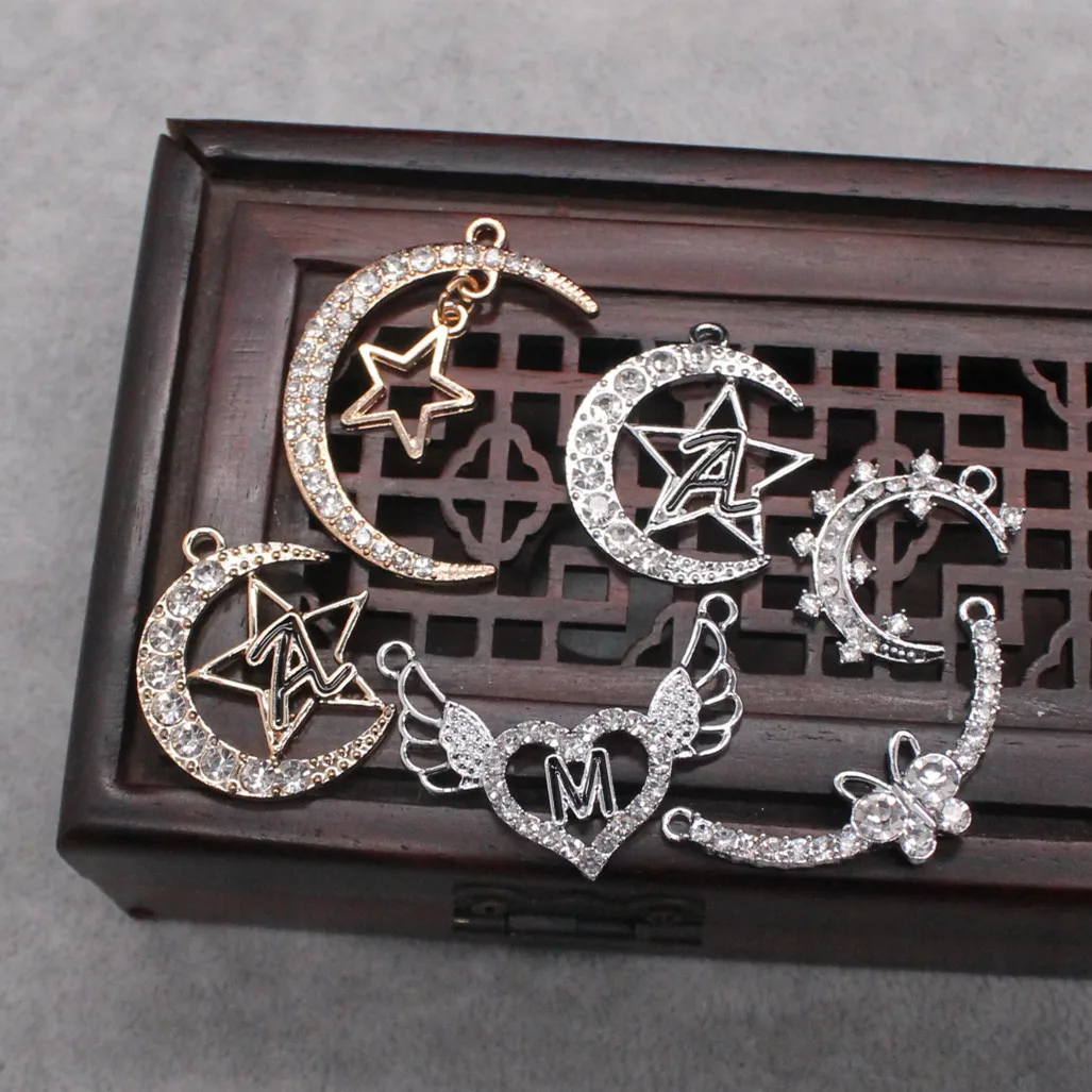 

Charms Alloy Wing Butterfly Star Moon Shape Gold Plated With Diamond DIY Earrings Jewelry Pendant Accessories