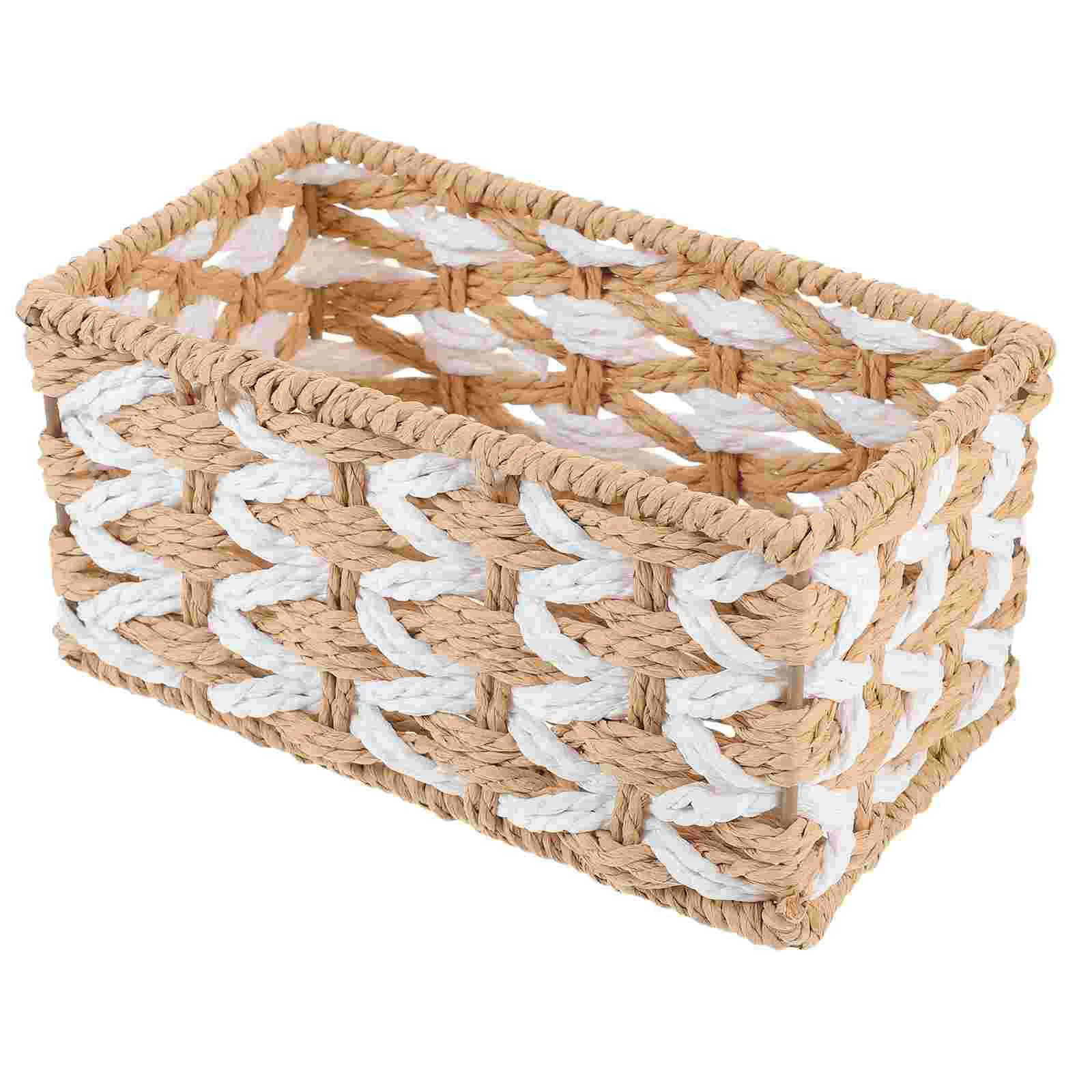 

Straw Storage Basket Woven Organizer Desktop Bins Sundries Crate Weave Sundry Container