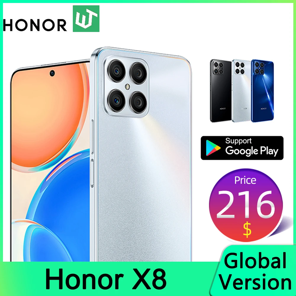 Global Version HONOR X8 Mobile Phones 6GB 128GB 6.7 inch Display 4000mAh Snapdragon 680 Cellphone 64MP Camera Smartphone