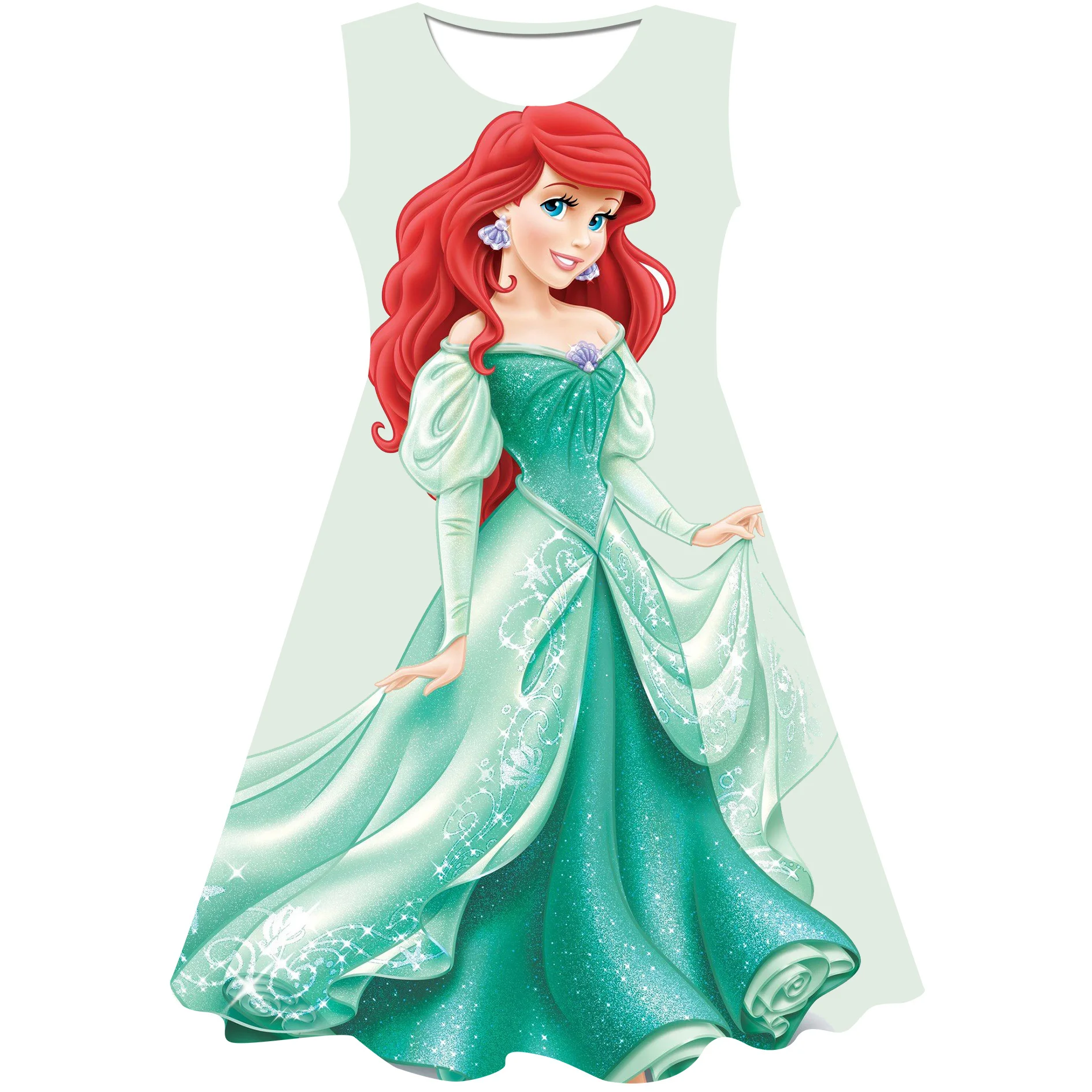 

Disney Girl Ariel Dress New Children's Clothing Summer New Cartoon Pattern Girl Mermaid Casual Party Evening Dresses 1-10 Years