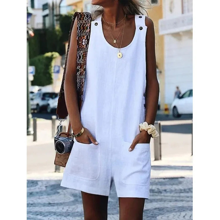 Jumpsuits Women Summer 2023 Fashion New Loose Casual Jumpsuit Cotton Linen Button Jumpsuit Female