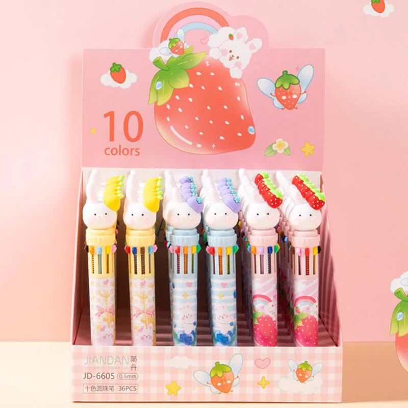 

36 шт./партия, шариковая ручка с кроликом, 10 цветов