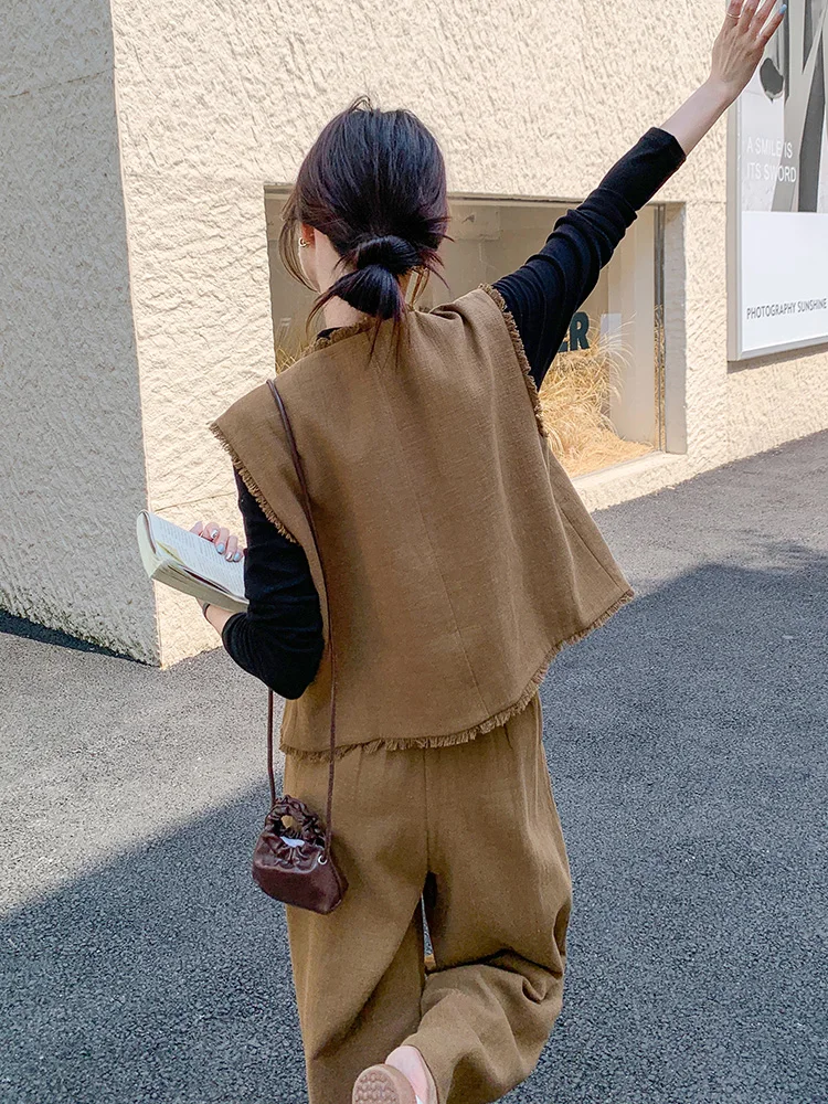 Элегантный жилет кофейного цвета Женский весенне-осенний костюм новинка 2024