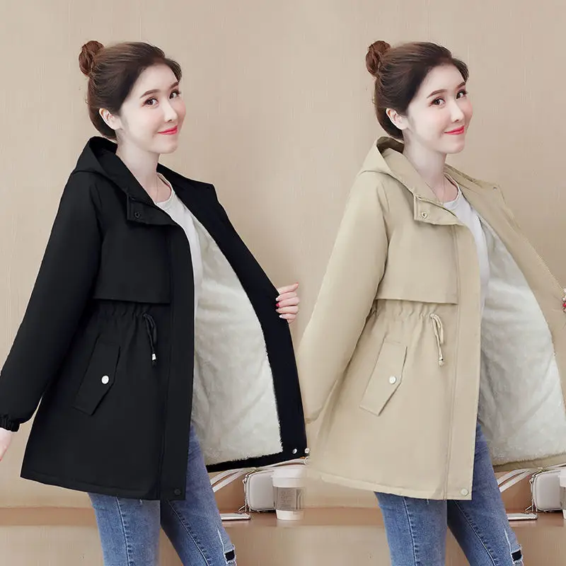 

Woman Thick Parkas Female Warm Fashion Coats Ladies Cotton Padded Solid Hooded Jacket Elegant Zipper Oversize Outerwear G275