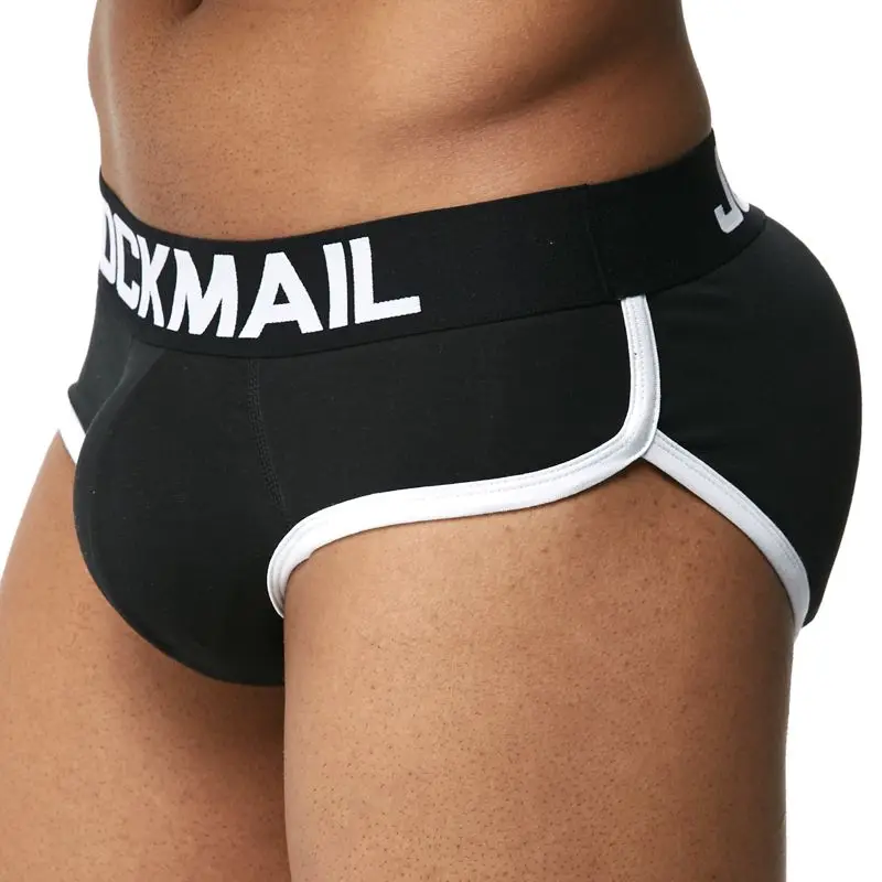 JOCKMAIL Brand 2PCS Enhancing Mens Underwear Briefs Sexy Bulge Gay Penis pad Front + Back Magic buttocks Removable Push up Cup