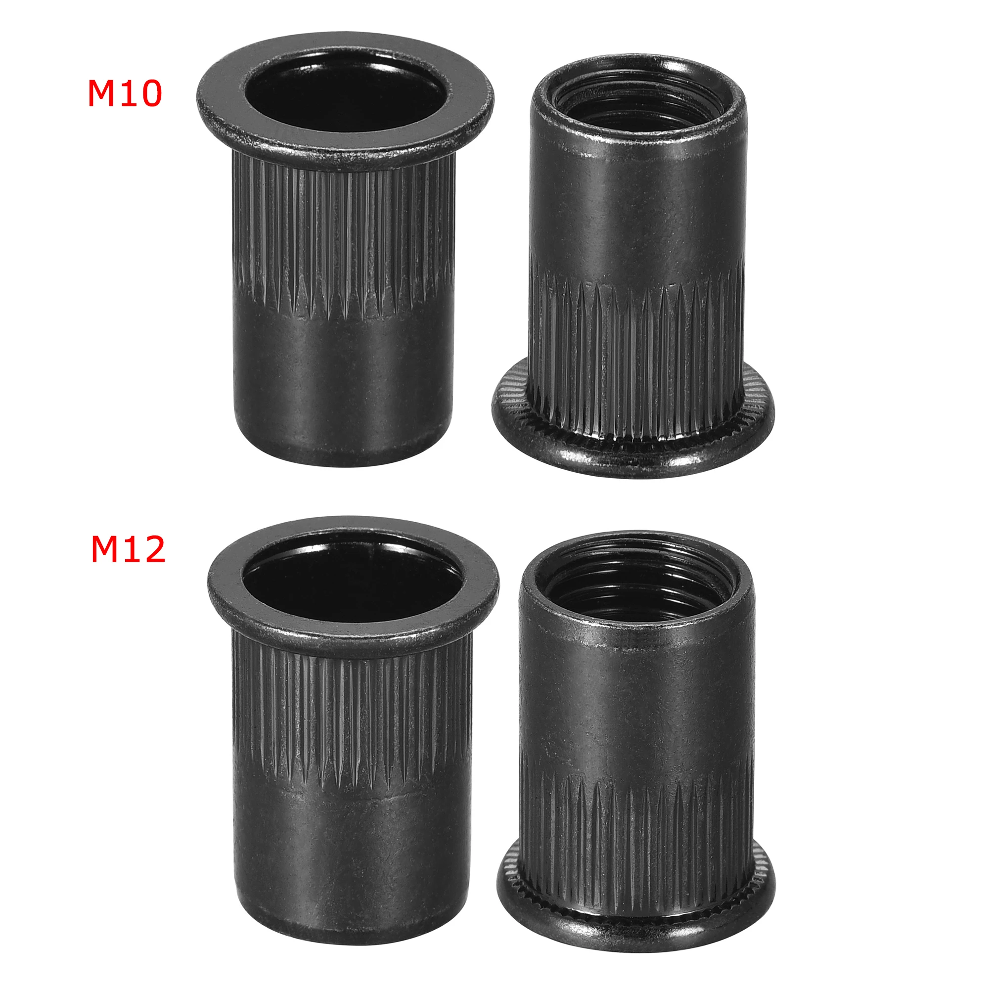 

20/30Pcs M10 M12 Carbon Steel Rivet Nuts Zinc-Plated Rivnut Knurled Flat Head Threaded Insert Nut Rivet Nut for Housings Panels