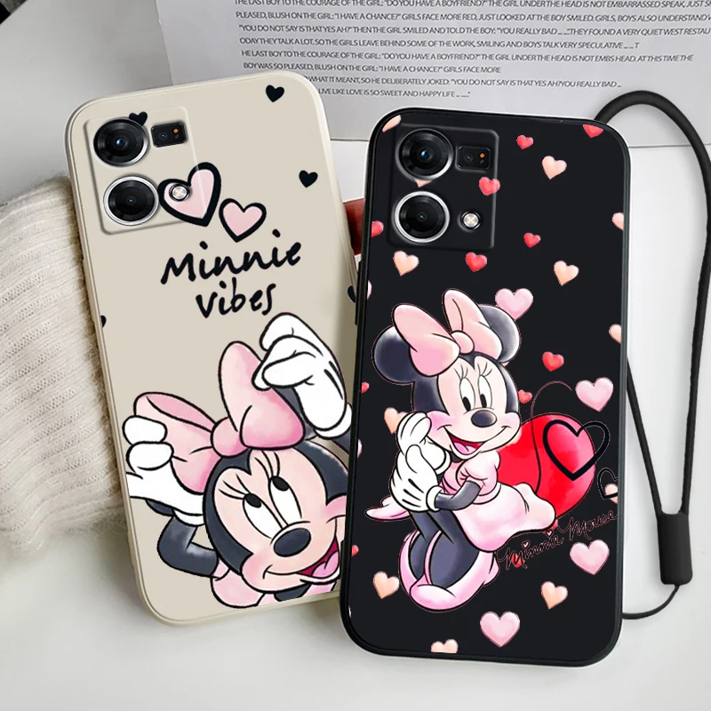 

Disney Minnie Pink Cute Liquid Left Rope Soft Phone Case For OPPO Reno 9 8 7 6 5 4 3 2 Z Pro Lite Snapdragon 4G 5G Cover Fundas