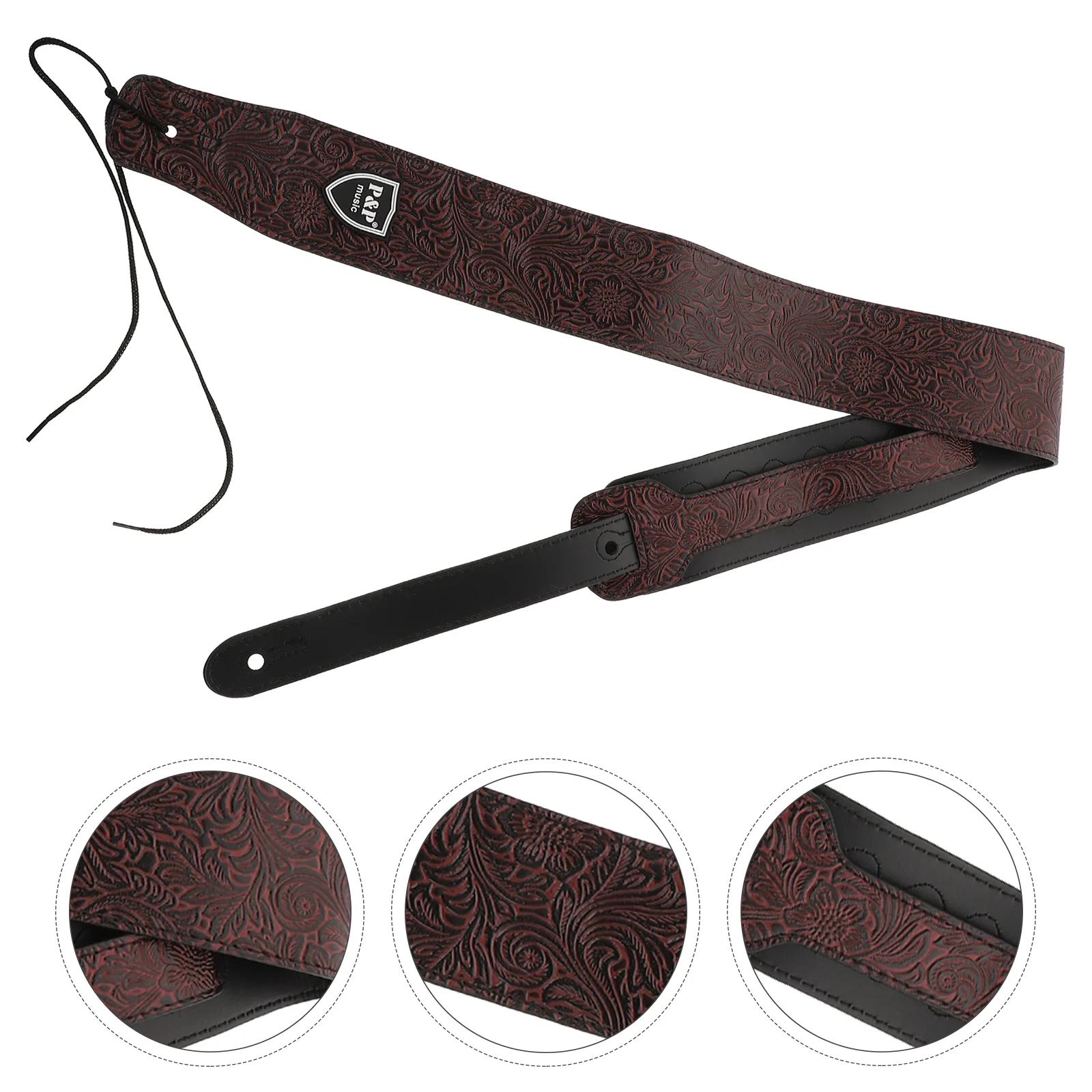 

1 Pc Foldable PU Leather Guitar String Patterned Guitar Bass Strap (Dark Red)