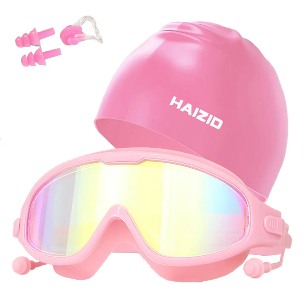

Men Women Electroplating Swimming Glasses Big Frame Professional Soft Silicone Swim Eyewear Anti-Fog UV Goggles For
