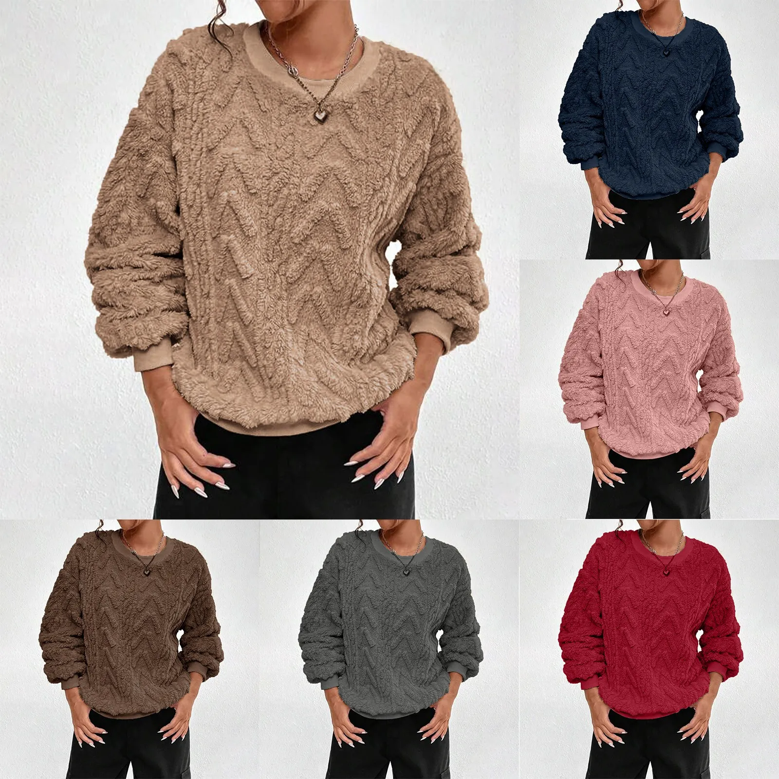 

Женский жаккардовый свитшот с круглым вырезом, свободного покроя