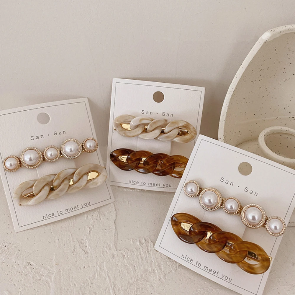 

2pieces/set Hair Clips Chain Pearl Hairpin Combination Hairpin Clip Women's Hair Accessories