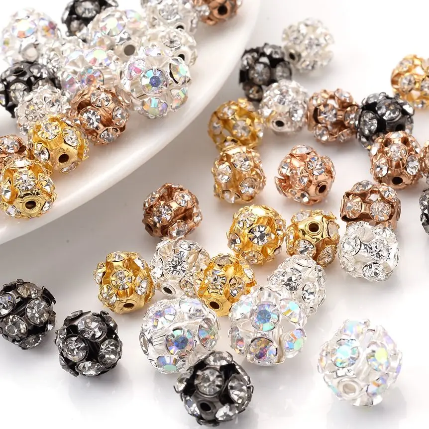 

30Pcs Mixed Round Rhinestone Rondelles Crystal Balls Beads 6/8/10mm Spacer Beads For Jewelry Making DIY Bracelets Accessories