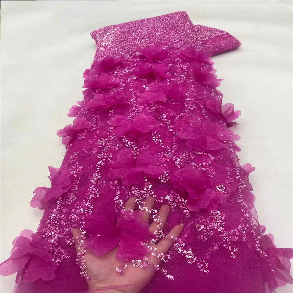 Роскошная 3D Цветочная африканская кружевная ткань 2024 блесток бусины вышивка